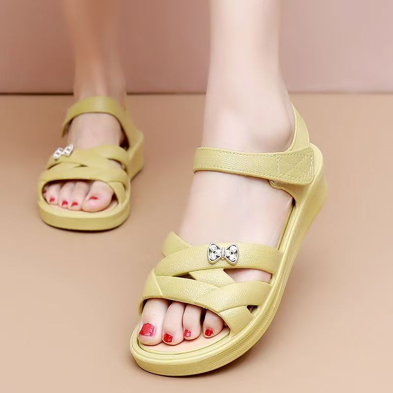 Velcro Strap Sandal - Sandal Wedges Wanita Paruh Baya dan