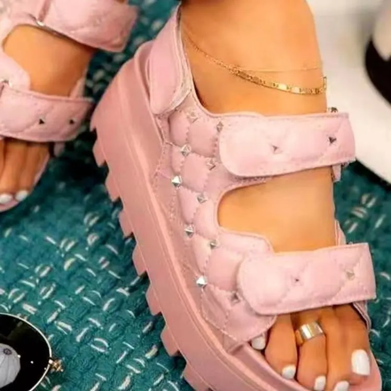 Velcro Strap Sandal - Sandal sol tebal untuk wanita, sandal