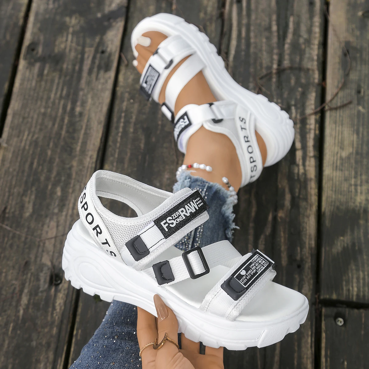 Velcro Strap Sandal - Sandal Wedges Platform Wanita Sepatu Nyaman