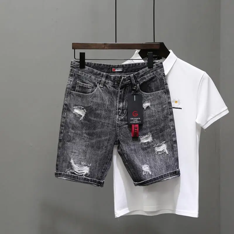 Men'S Shoes For Jeans - Celana Jeans pendek pria sobek hitam