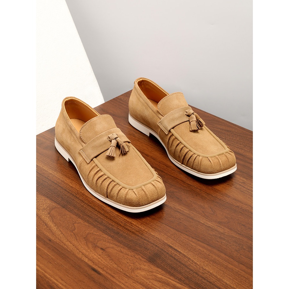 Men'S Shoes Drivers - Sepatu Loafer Kulit Asli Berumbai Suede