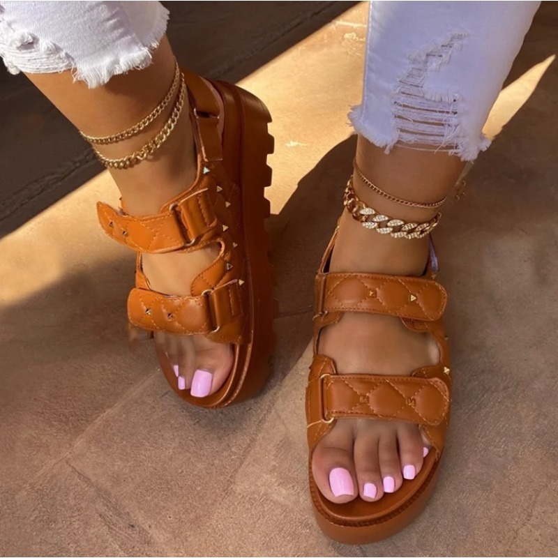 Sandal sol tebal untuk wanita, - Velcro Strap Sandal ulasan dan harga