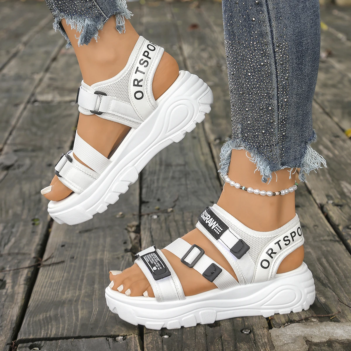 Sandal Wedges Platform Wanita  - Velcro Strap Sandal ulasan dan harga